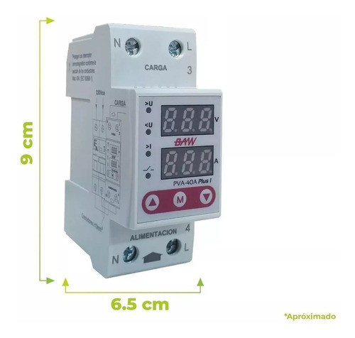 Protector Tension Monofasico 40a Digital Din Volt Amper Baw 1